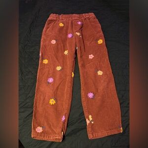 Urban Outfitters Brown Corduroy Pants with Floral Embroidery